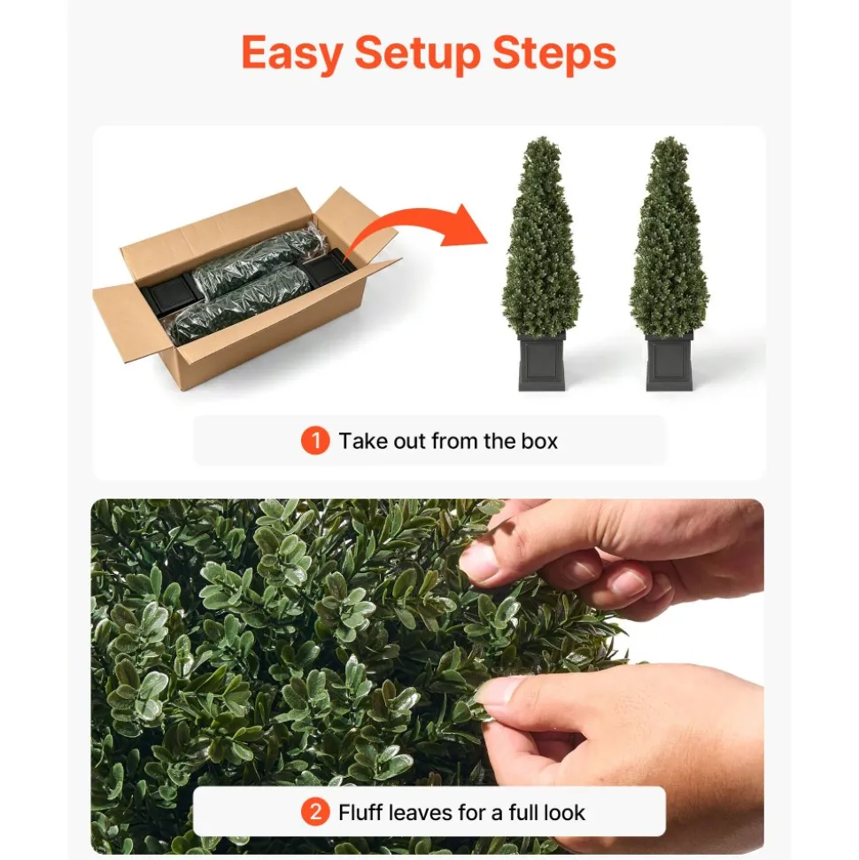 VEVOR Artificial Boxwood Topiary 3.3 Ft Set of 2 with Sturdy Pot Greenery, Premium PE Fake Trees, Year-Round Indoor & Outdoor Faux Green Plant for Front Door, Entryway, Porch, Balcony, Patio, Garden