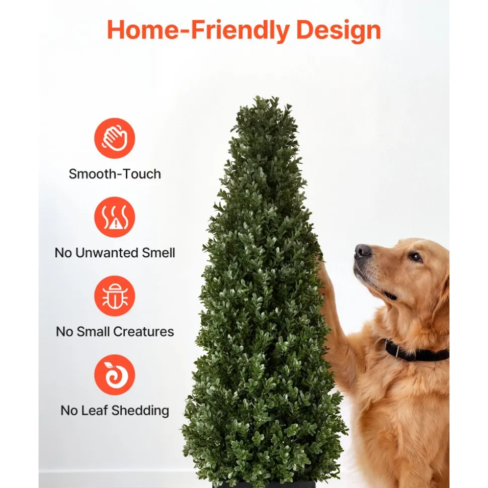 VEVOR Artificial Boxwood Topiary 3.3 Ft Set of 2 with Sturdy Pot Greenery, Premium PE Fake Trees, Year-Round Indoor & Outdoor Faux Green Plant for Front Door, Entryway, Porch, Balcony, Patio, Garden