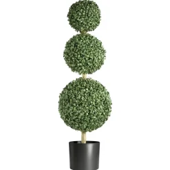 VEVOR Artificial Boxwood Topiary Tree, 36 inch Tall (2 Pieces), Faux Topiary Trees, Green Faux Plant w/ Extra Leaves & Pot & Small Decoration, UV Rated Greenery Set for Home Decor Indoor/Outdoor