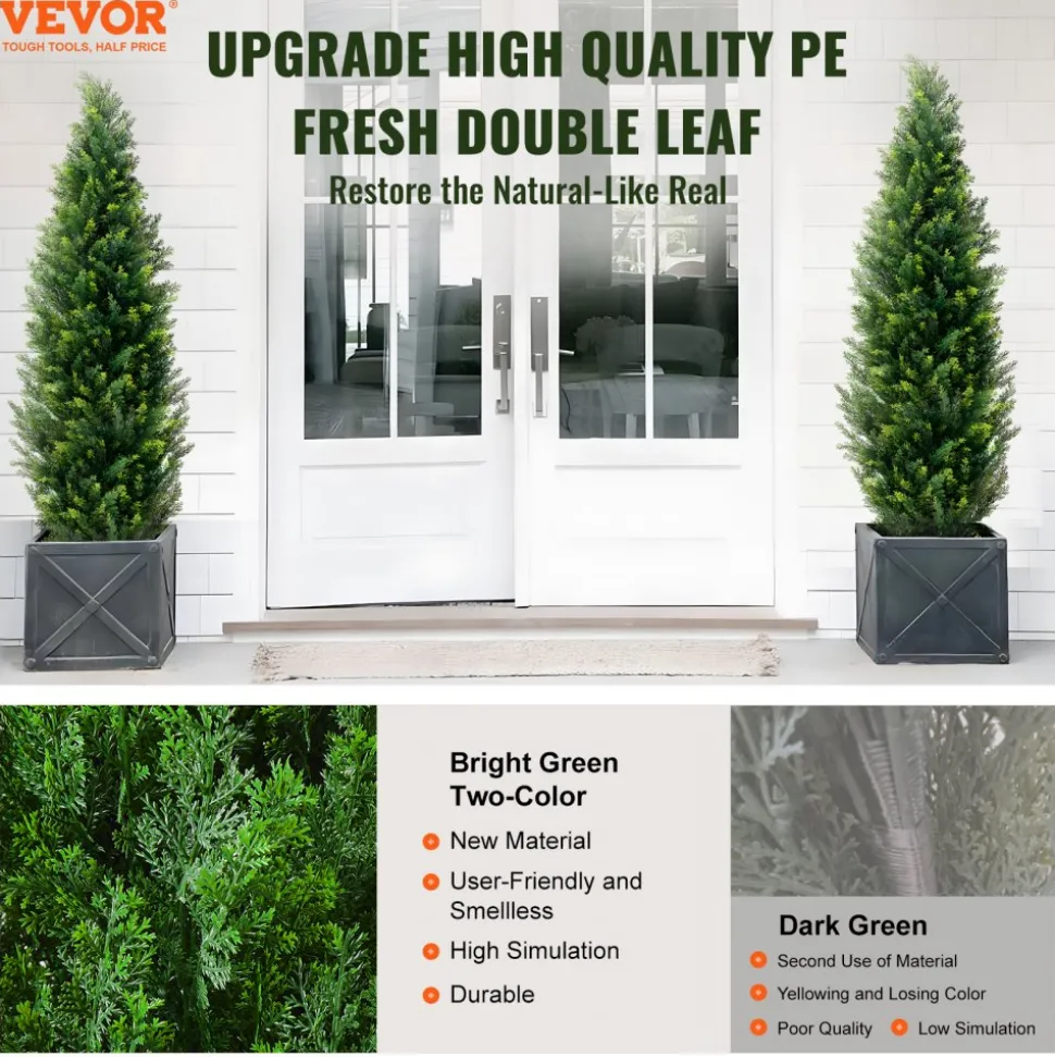 VEVOR Artificial Cedar Topiary Tree, 60 inch Tall (2 Pieces), with Extra Leaves & Pot Faux Evergreen Fake Pine Cypress Trees Plant, UV Rated Artificial Greenery Set for Home Decor Indoor/Outdoor