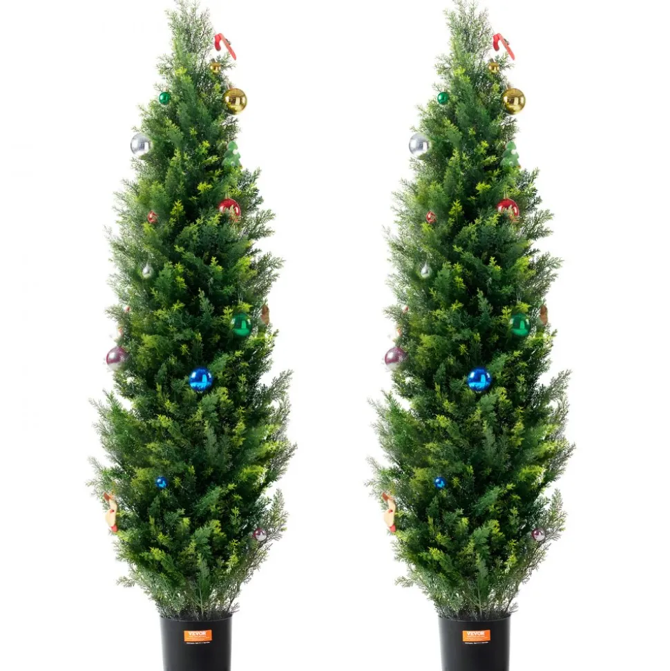 VEVOR Artificial Cedar Topiary Tree, 60 inch Tall (2 Pieces), with Extra Leaves & Pot Faux Evergreen Fake Pine Cypress Trees Plant, UV Rated Artificial Greenery Set for Home Decor Indoor/Outdoor