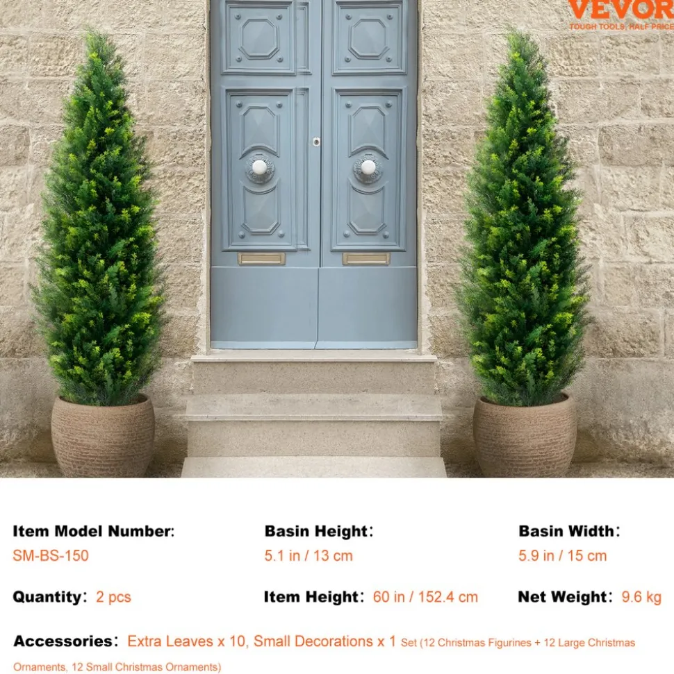 VEVOR Artificial Cedar Topiary Tree, 60 inch Tall (2 Pieces), with Extra Leaves & Pot Faux Evergreen Fake Pine Cypress Trees Plant, UV Rated Artificial Greenery Set for Home Decor Indoor/Outdoor