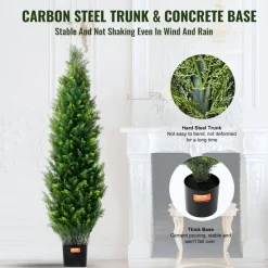 VEVOR Artificial Cedar Topiary Tree, 60 inch Tall (2 Pieces), with Extra Leaves & Pot Faux Evergreen Fake Pine Cypress Trees Plant, UV Rated Artificial Greenery Set for Home Decor Indoor/Outdoor