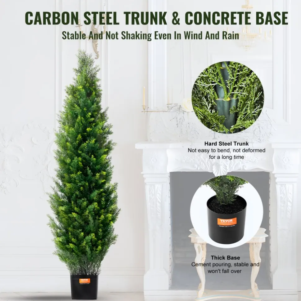 VEVOR Artificial Cedar Topiary Tree, 60 inch Tall (2 Pieces), with Extra Leaves & Pot Faux Evergreen Fake Pine Cypress Trees Plant, UV Rated Artificial Greenery Set for Home Decor Indoor/Outdoor