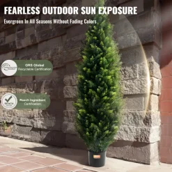VEVOR Artificial Cedar Topiary Tree, 60 inch Tall (2 Pieces), with Extra Leaves & Pot Faux Evergreen Fake Pine Cypress Trees Plant, UV Rated Artificial Greenery Set for Home Decor Indoor/Outdoor