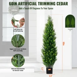 VEVOR Artificial Cedar Topiary Tree, 60 inch Tall (2 Pieces), with Extra Leaves & Pot Faux Evergreen Fake Pine Cypress Trees Plant, UV Rated Artificial Greenery Set for Home Decor Indoor/Outdoor