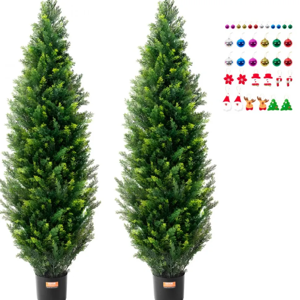 VEVOR Artificial Cedar Topiary Tree, 60 inch Tall (2 Pieces), with Extra Leaves & Pot Faux Evergreen Fake Pine Cypress Trees Plant, UV Rated Artificial Greenery Set for Home Decor Indoor/Outdoor