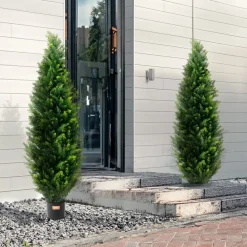 VEVOR Artificial Cedar Topiary Tree, 60 inch Tall (2 Pieces), with Extra Leaves & Pot Faux Evergreen Fake Pine Cypress Trees Plant, UV Rated Artificial Greenery Set for Home Decor Indoor/Outdoor
