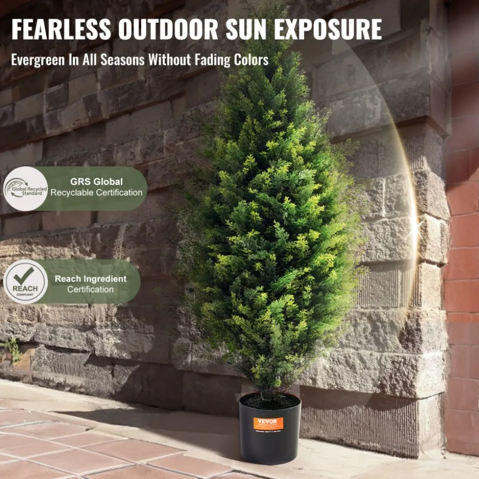 VEVOR Artificial Cedar Topiary Tree, 36 inch Tall (2 Pieces), with Extra Leaves & Pot Faux Evergreen Fake Pine Cypress Trees Plant, UV Rated Artificial Greenery Set for Home Decor Indoor/Outdoor