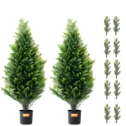 VEVOR Artificial Cedar Topiary Tree, 36 inch Tall (2 Pieces), with Extra Leaves & Pot Faux Evergreen Fake Pine Cypress Trees Plant, UV Rated Artificial Greenery Set for Home Decor Indoor/Outdoor