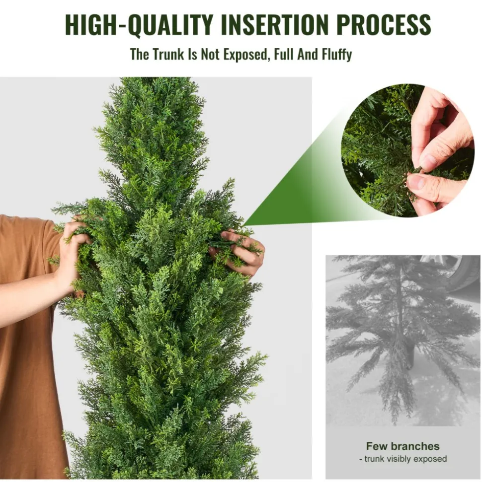 VEVOR Artificial Cedar Topiary Tree, 36 inch Tall (2 Pieces), with Extra Leaves & Pot Faux Evergreen Fake Pine Cypress Trees Plant, UV Rated Artificial Greenery Set for Home Decor Indoor/Outdoor