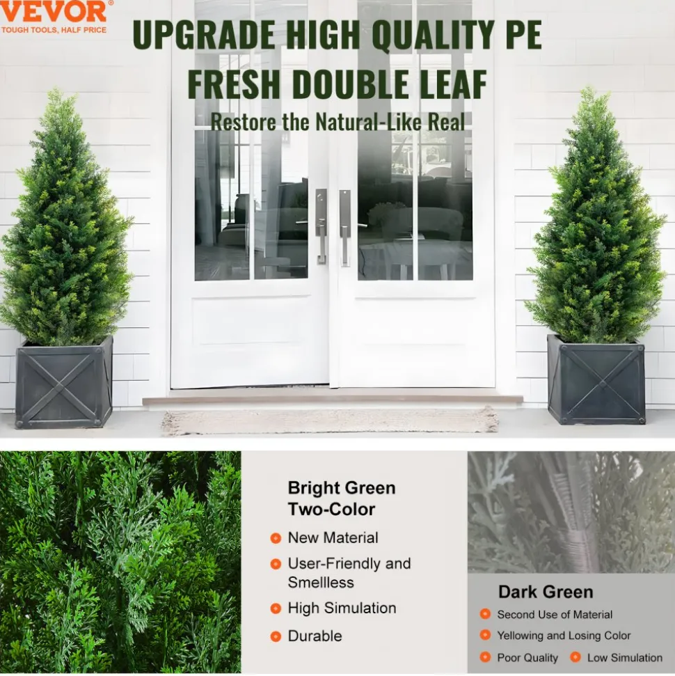 VEVOR Artificial Cedar Topiary Tree, 36 inch Tall (2 Pieces), with Extra Leaves & Pot Faux Evergreen Fake Pine Cypress Trees Plant, UV Rated Artificial Greenery Set for Home Decor Indoor/Outdoor