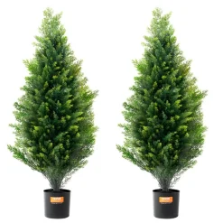 VEVOR Artificial Cedar Topiary Tree, 36 inch Tall (2 Pieces), with Extra Leaves & Pot Faux Evergreen Fake Pine Cypress Trees Plant, UV Rated Artificial Greenery Set for Home Decor Indoor/Outdoor