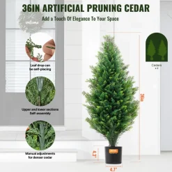 VEVOR Artificial Cedar Topiary Tree, 36 inch Tall (2 Pieces), with Extra Leaves & Pot Faux Evergreen Fake Pine Cypress Trees Plant, UV Rated Artificial Greenery Set for Home Decor Indoor/Outdoor