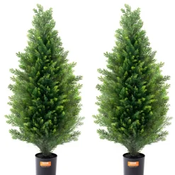 VEVOR Artificial Cedar Topiary Tree, 36 inch Tall (2 Pieces), with Extra Leaves & Pot Faux Evergreen Fake Pine Cypress Trees Plant, UV Rated Artificial Greenery Set for Home Decor Indoor/Outdoor