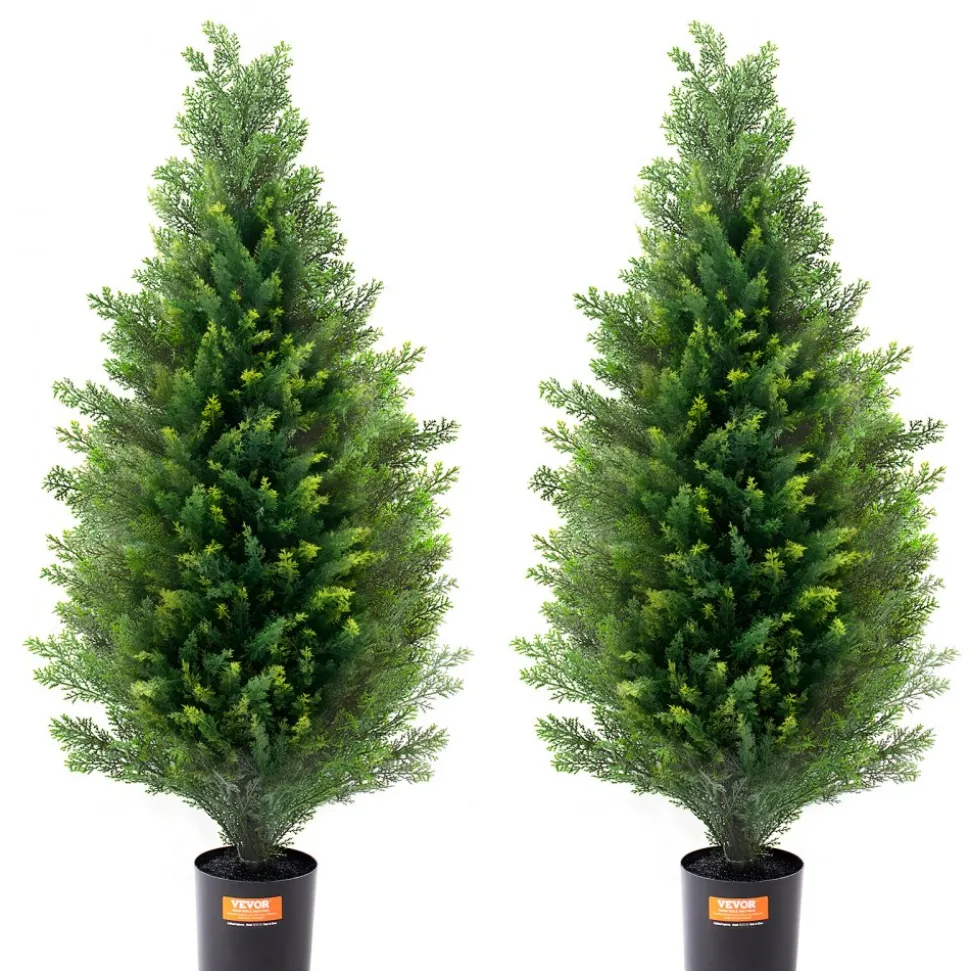 VEVOR Artificial Cedar Topiary Tree, 36 inch Tall (2 Pieces), with Extra Leaves & Pot Faux Evergreen Fake Pine Cypress Trees Plant, UV Rated Artificial Greenery Set for Home Decor Indoor/Outdoor