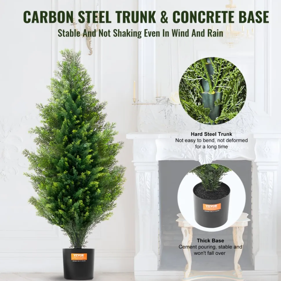VEVOR Artificial Cedar Topiary Tree, 36 inch Tall (2 Pieces), with Extra Leaves & Pot Faux Evergreen Fake Pine Cypress Trees Plant, UV Rated Artificial Greenery Set for Home Decor Indoor/Outdoor