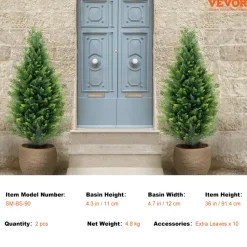 VEVOR Artificial Cedar Topiary Tree, 36 inch Tall (2 Pieces), with Extra Leaves & Pot Faux Evergreen Fake Pine Cypress Trees Plant, UV Rated Artificial Greenery Set for Home Decor Indoor/Outdoor