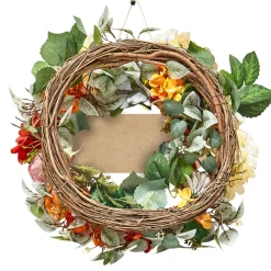 VEVOR Artificial Decorative Wreath, 24 in, Red Orange Yellow, Decorated with Hydrangeas, Roses, Wooden Sign, Year Round Wreath for All Seasons Indoor and Outdoor Home Wall Window Festival Decorations
