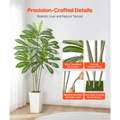 VEVOR Artificial Dracaena Tree 6 ft, Fake Palm Tropical Plants with White Tall Planter, Faux Floor Silk Plant in Pot, Large Trees for Home Office Living Room Decor House Warming, Indoor Outdoor