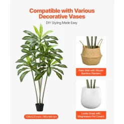 VEVOR Artificial Dracaena Tree 6 ft, Fake Palm Tropical Plants with White Tall Planter, Faux Floor Silk Plant in Pot, Large Trees for Home Office Living Room Decor House Warming, Indoor Outdoor