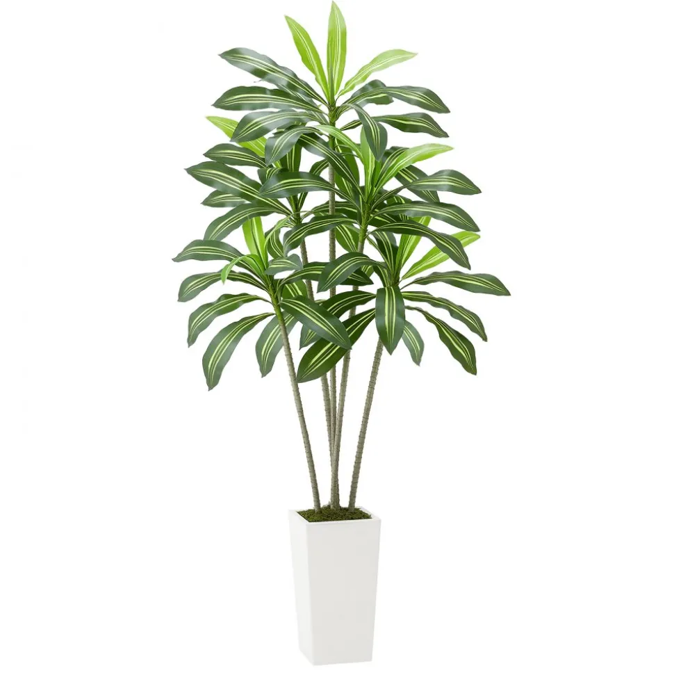 VEVOR Artificial Dracaena Tree 6 ft, Fake Palm Tropical Plants with White Tall Planter, Faux Floor Silk Plant in Pot, Large Trees for Home Office Living Room Decor House Warming, Indoor Outdoor