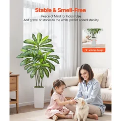 VEVOR Artificial Dracaena Tree 5 ft, Fake Palm Tropical Plants with White Tall Planter, Faux Floor Silk Plant in Pot, Large Trees for Home Office Living Room Decor House Warming, Indoor Outdoor