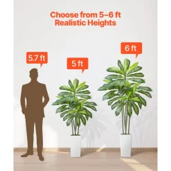 VEVOR Artificial Dracaena Tree 5 ft, Fake Palm Tropical Plants with White Tall Planter, Faux Floor Silk Plant in Pot, Large Trees for Home Office Living Room Decor House Warming, Indoor Outdoor
