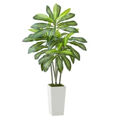 VEVOR Artificial Dracaena Tree 5 ft, Fake Palm Tropical Plants with White Tall Planter, Faux Floor Silk Plant in Pot, Large Trees for Home Office Living Room Decor House Warming, Indoor Outdoor
