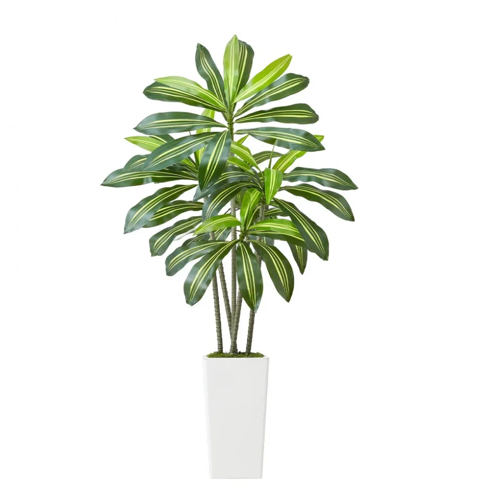 VEVOR Artificial Dracaena Tree 5 ft, Fake Palm Tropical Plants with White Tall Planter, Faux Floor Silk Plant in Pot, Large Trees for Home Office Living Room Decor House Warming, Indoor Outdoor