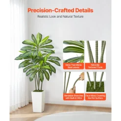 VEVOR Artificial Dracaena Tree 5 ft, Fake Palm Tropical Plants with White Tall Planter, Faux Floor Silk Plant in Pot, Large Trees for Home Office Living Room Decor House Warming, Indoor Outdoor