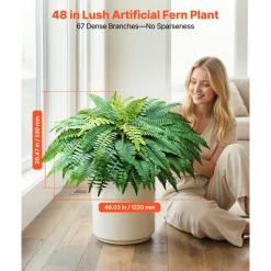 VEVOR Artificial Ferns, 48 Inch Fake Boston Fern Bush Plant with 67 Fronds, Faux Greenery for Indoor/Outdoor Decor, Silk & LDPE, Suitable for Home Porch Garden Office Living Room Planter, Set of 2