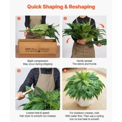 VEVOR Artificial Ferns, 48 Inch Fake Boston Fern Bush Plant with 67 Fronds, Faux Greenery for Indoor/Outdoor Decor, Silk & LDPE, Suitable for Home Porch Garden Office Living Room Planter, Set of 2