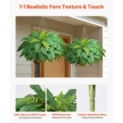 VEVOR Artificial Ferns, 48 Inch Fake Boston Fern Bush Plant with 67 Fronds, Faux Greenery for Indoor/Outdoor Decor, Silk & LDPE, Suitable for Home Porch Garden Office Living Room Planter, Set of 2