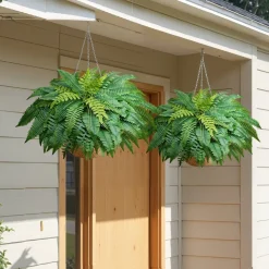 VEVOR Artificial Ferns, 48 Inch Fake Boston Fern Bush Plant with 67 Fronds, Faux Greenery for Indoor/Outdoor Decor, Silk & LDPE, Suitable for Home Porch Garden Office Living Room Planter, Set of 2