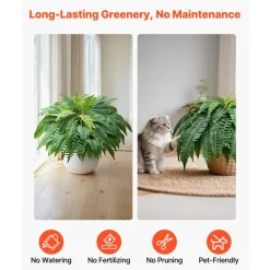 VEVOR Artificial Ferns, 45 Inch Fake Boston Fern Bush Plant with 63 Fronds, Faux Greenery for Indoor/Outdoor Decor, Silk & LDPE, Suitable for Home Porch Garden Office Living Room Planter, Set of 2