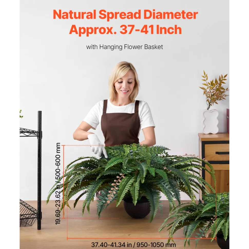 VEVOR Artificial Ferns, Natural Spread Diameter 37-41 Inch, Large Hanging Fake Boston Ferns, Sunlight Resistant Fake Plant Wall Decor with 80 Branches and Flowerpot, Faux Fern for Home Office Outdoor