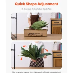 VEVOR Artificial Ferns, Natural Spread Diameter 37-41 Inch, Large Hanging Fake Boston Ferns, Sunlight Resistant Fake Plant Wall Decor with 80 Branches and Flowerpot, Faux Fern for Home Office Outdoor