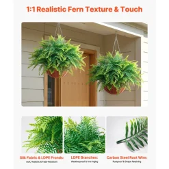 VEVOR Artificial Ferns, 2 Pcs Fake Hanging Boston Fern Bush Plant with 23 Inch Hanging Length, Plastic Faux Greenery for Indoor and Outdoor Decor, For Wall, Wedding Party, Home, Porch Garden, Office