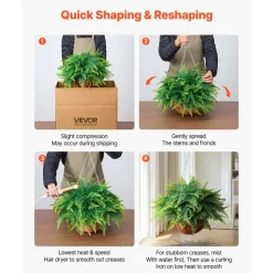 VEVOR Artificial Ferns, 2 Pcs Fake Hanging Boston Fern Bush Plant with 23 Inch Hanging Length, Plastic Faux Greenery for Indoor and Outdoor Decor, For Wall, Wedding Party, Home, Porch Garden, Office