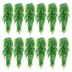 VEVOR Artificial Ferns, 12 Pcs Fake Hanging Boston Fern Bush Plant with 32 Inch Hanging Length, Plastic Faux Greenery for Indoor/Outdoor Decor, For Wall, Wedding Party, Home, Porch Garden, No Basket
