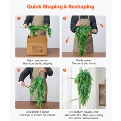VEVOR Artificial Ferns, 12 Pcs Fake Hanging Boston Fern Bush Plant with 32 Inch Hanging Length, Plastic Faux Greenery for Indoor/Outdoor Decor, For Wall, Wedding Party, Home, Porch Garden, No Basket