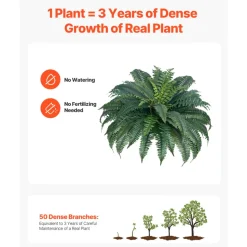 VEVOR Artificial Ferns 2 Pcs, Natural Spread Diameter 43-47 Inch, Large Hanging Artificial Boston Ferns, Fake Plant Wall Decor with 50 Branches, Faux Fern for Home and Office (Flowerpot Unincluded)
