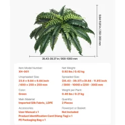 VEVOR Artificial Ferns 2 Pcs, Natural Spread Diameter 35-39 Inch, Large Hanging Artificial Boston Ferns, Fake Plant Wall Decor with 35 Branches, Faux Fern for Home and Office (Flowerpot Unincluded)