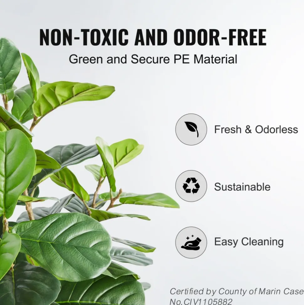 VEVOR Artificial Fiddle Leaf Fig Tree, 5 FT, Secure PE Material & Anti-Tip Tilt Protection Low-Maintenance Faux Plant, Lifelike Green Fake Potted Tree for Home Office Warehouse Decor Indoor Outdoor