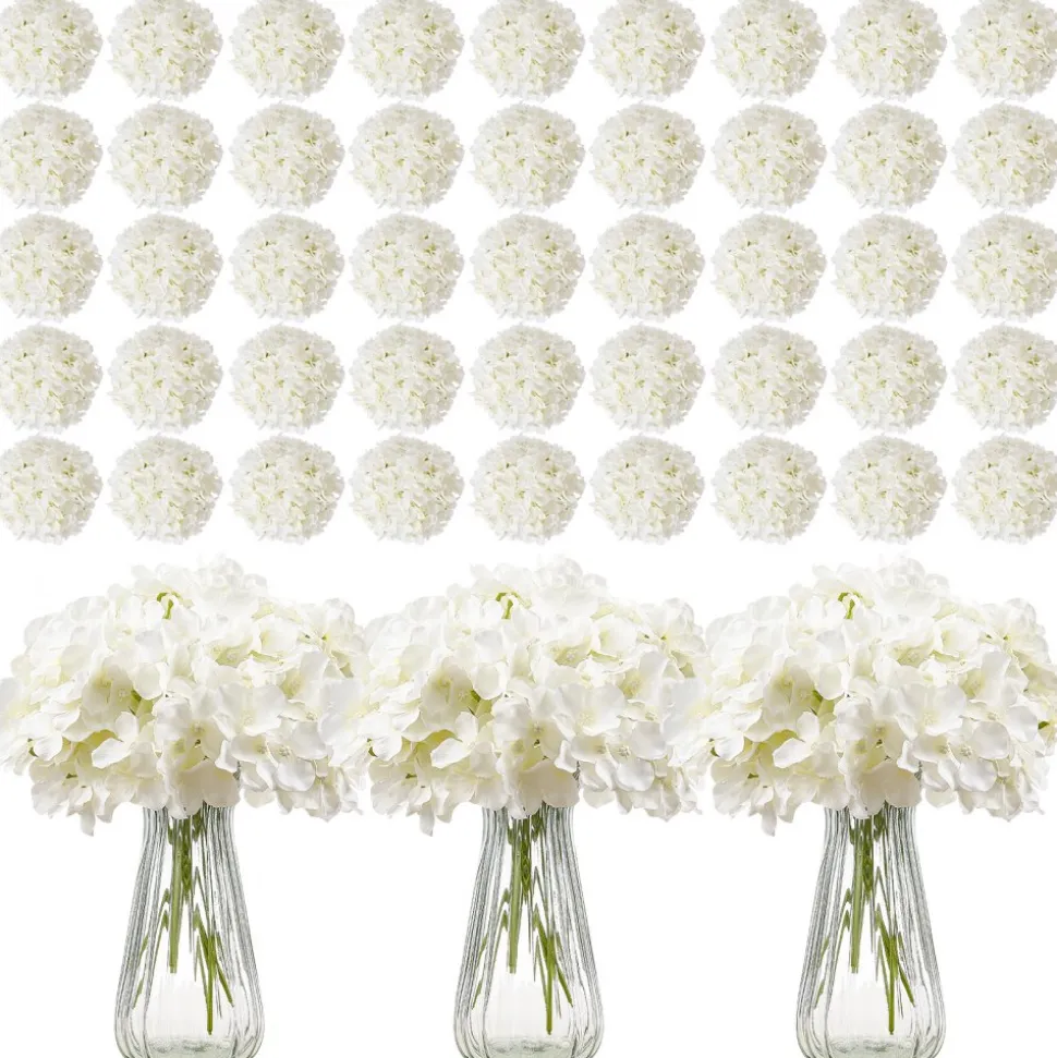 VEVOR Artificial Flowers, 305 pcs Real Looking White Silk Fake Hydrangea Bulk, White Faux Bridal Shower with Stems for DIY Wedding Bouquets, Home Centerpieces Arrangements, Party Tables Decorations