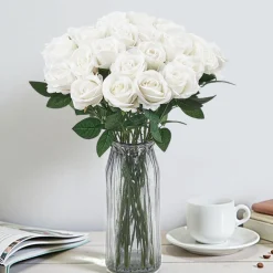 VEVOR Artificial Flowers, 120 pcs Real Looking White Foam Fake Roses Bulk, White Faux Bridal Shower with Stems for DIY Wedding Bouquets, Home Centerpieces Arrangements, Party Tables Decorations