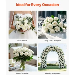 VEVOR Artificial Flowers, 120 pcs Real Looking White Foam Fake Roses Bulk, White Faux Bridal Shower with Stems for DIY Wedding Bouquets, Home Centerpieces Arrangements, Party Tables Decorations