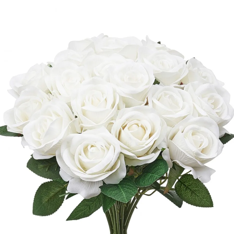 VEVOR Artificial Flowers, 120 pcs Real Looking White Foam Fake Roses Bulk, White Faux Bridal Shower with Stems for DIY Wedding Bouquets, Home Centerpieces Arrangements, Party Tables Decorations
