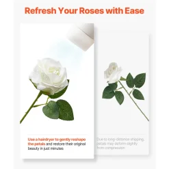 VEVOR Artificial Flowers, 120 pcs Real Looking White Foam Fake Roses Bulk, White Faux Bridal Shower with Stems for DIY Wedding Bouquets, Home Centerpieces Arrangements, Party Tables Decorations